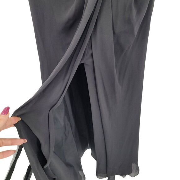 Vtg Black Pintuck Pleat V-Neck Sleeveless Formal Gown Sz 10 Front Slit Cocktail - Picture 7 of 11